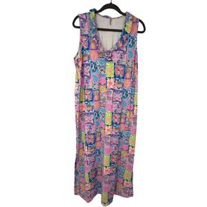 Lulu-B Colorful Coastal Print Sleeveless Ruffle Neck Maxi Dress XL Beachy